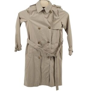 Gap Womens Trench Coat Small Belted Tan Classic‎ Double Breasted Mid Length